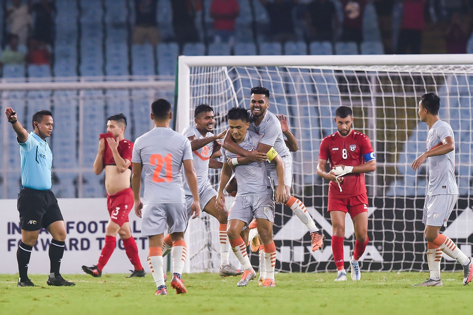 Sunil Chhetri after scoring the free-kick for Indian national team. (Image Courtesy: AIFF)