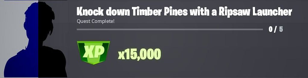 Knock down Timber Pines using Ripsaw Launcher to earn XP in Fortnite Chapter 3 (Image via Twitter/iFireMonkey)