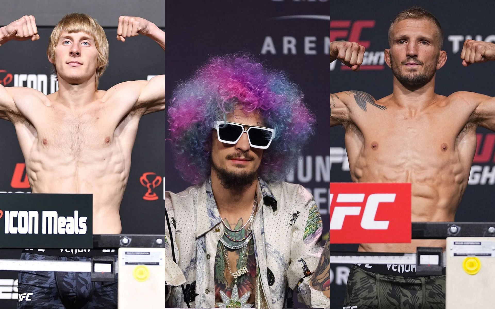 Paddy Pimblett (left), Sean O&#039;Malley (center), and T.J. Dillashaw (right) [Images courtesy of Getty]