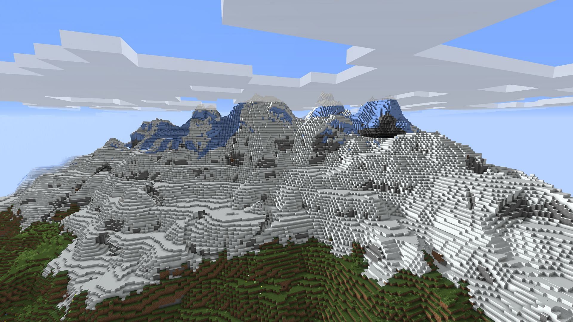 The frozen peaks players can see at spawn (Image via Minecraft)