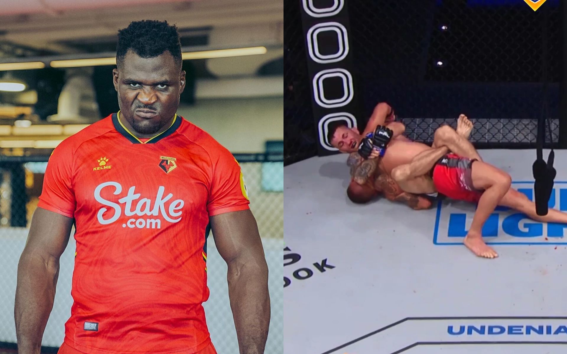 Francis Ngannou (left), Steven Ray submits Anthony Pettis (right) [Images courtesy: @francisngannou and @pflmma via Instagram]