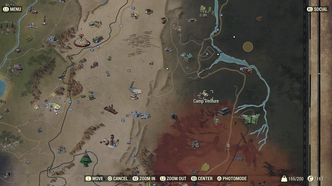 Camp Venture marked on a map of Fallout 76 (Image via Bethesda)