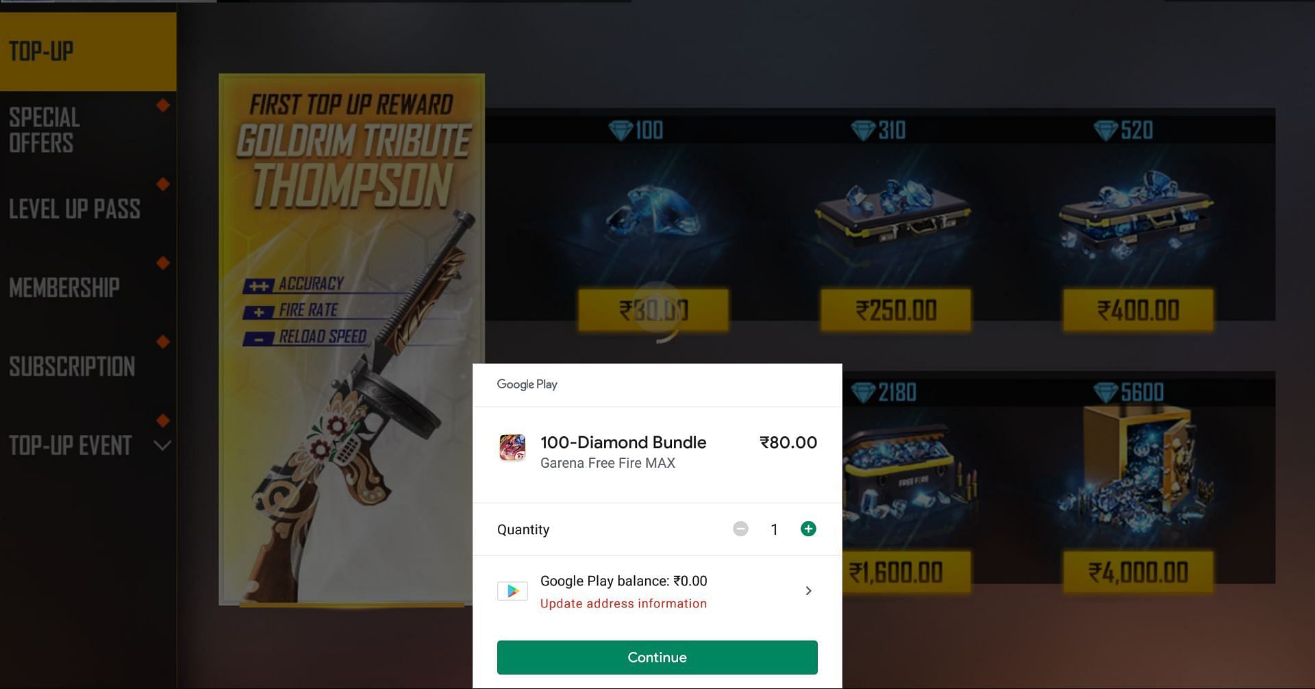The purchase can be completed by players (Image via Garena)