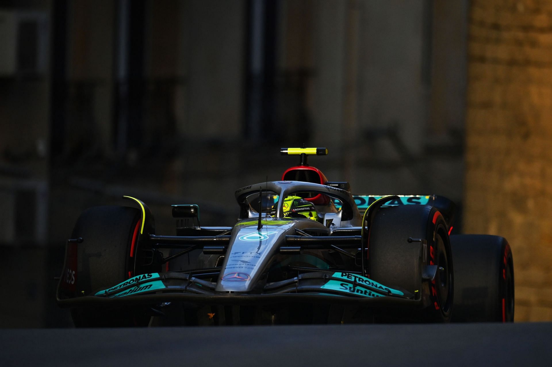 Lewis Hamilton in action during the 2022 F1 Azerbaijan GP. (Photo by Dan Mullan/Getty Images)