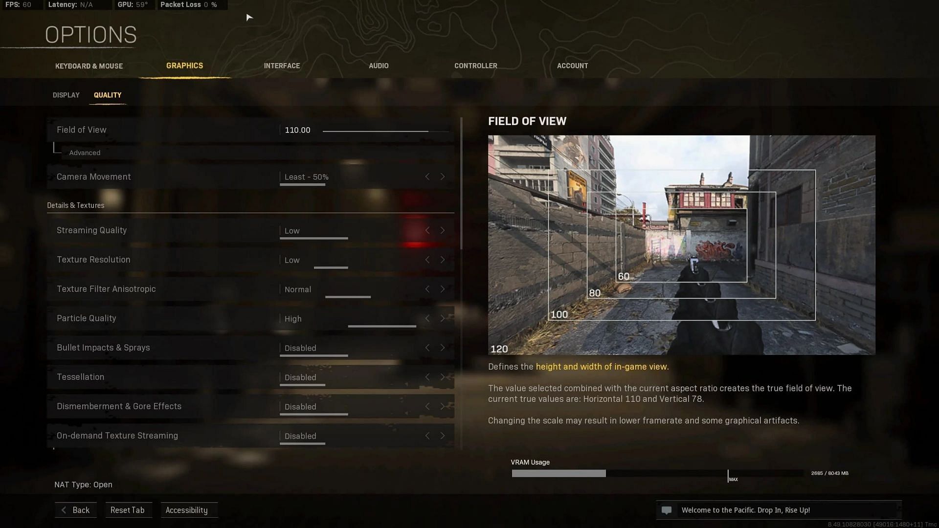 Navigate to the Graphics settings to adjust them for better FPS (Image via Activision)