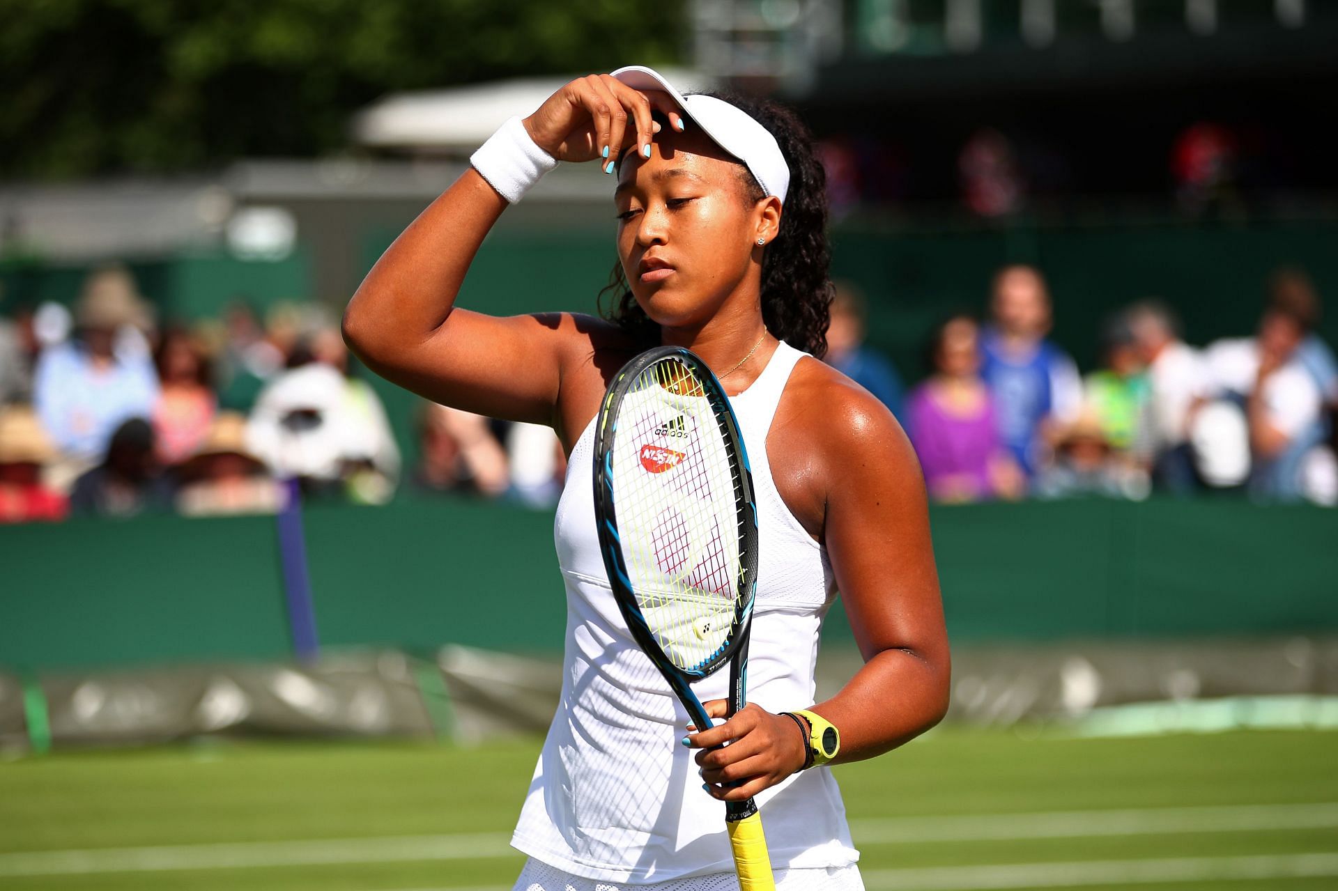 Naomi Osaka reacts during the Wimbledon Championships 2017