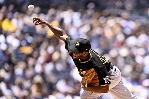 Roansy Contreras pitches for the Pittsburgh Pirates against the San Diego Padres.