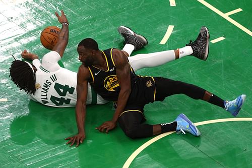 Draymond Green and Robert Williams III tussling for possession during 2022 NBA Finals - Game Three