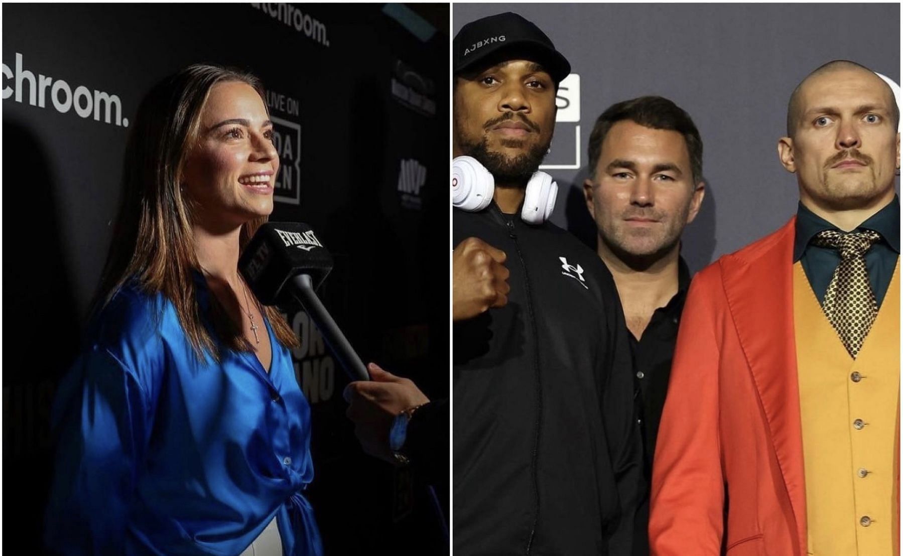 (L-R) Skye Nicolson, Anthony Joshua, Eddie Hearn, and Oleksandr Usyk [Images via @skybnic and @usykaa on Instagram]