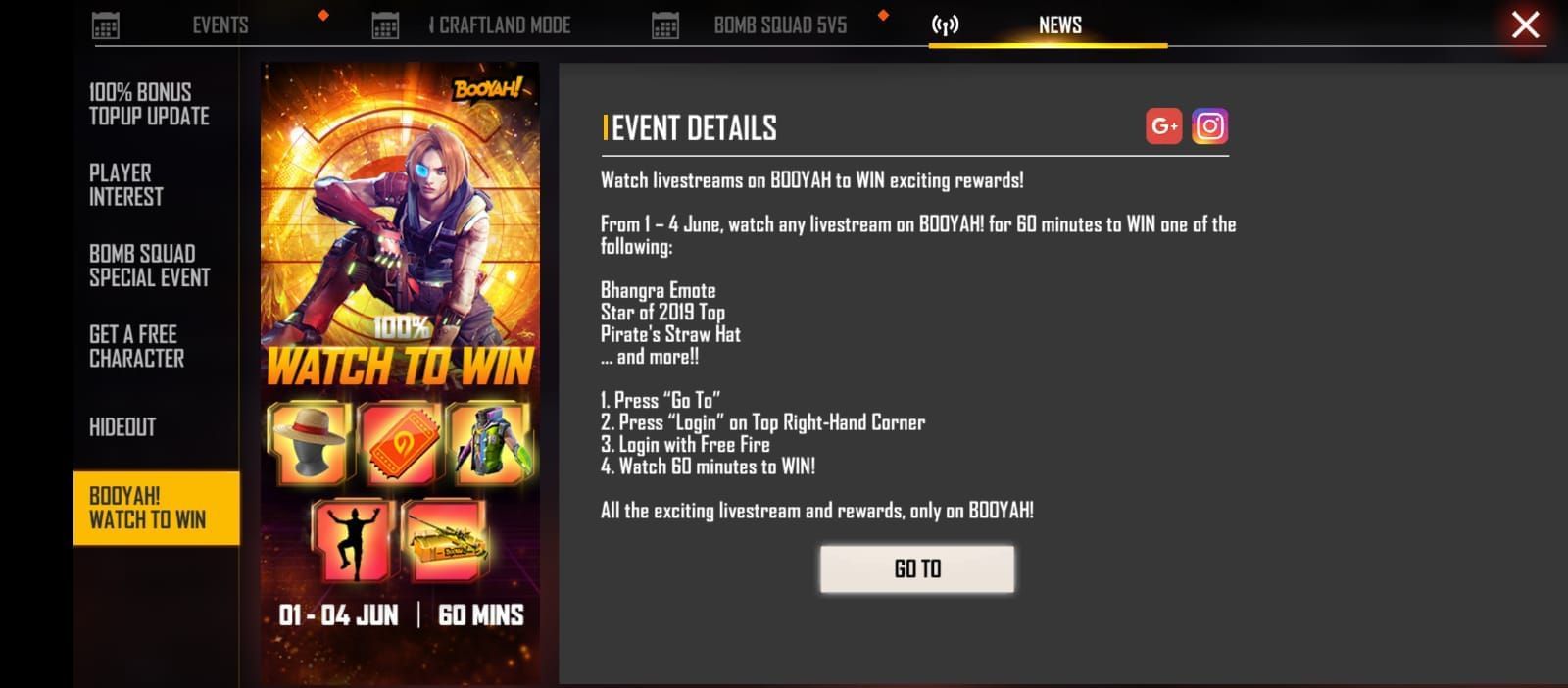 The prizes offered by the latest Watch to Win event in Free Fire MAX (Image via Garena)