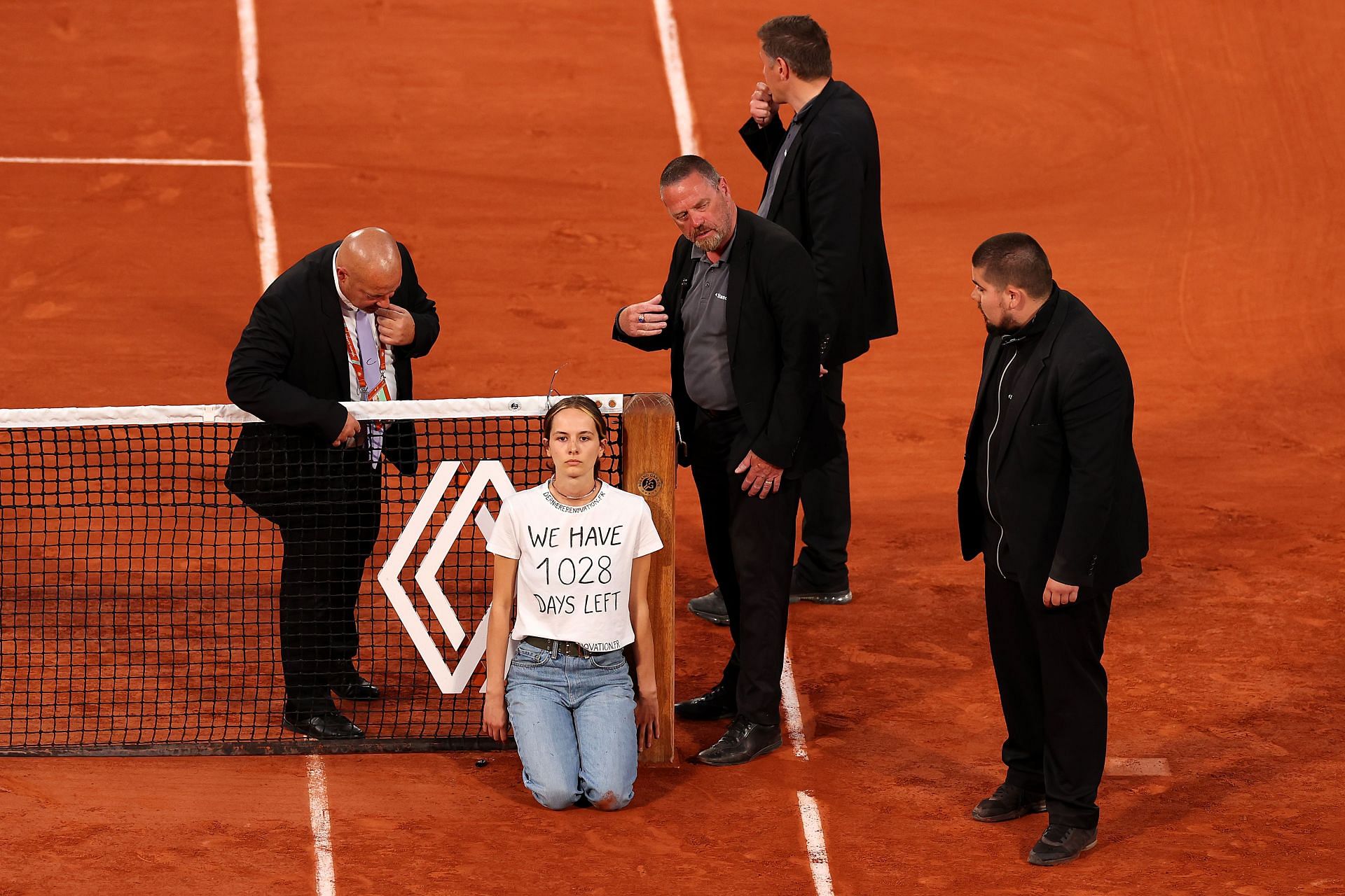 The activist interrupted the semifinal between Casper Ruud and Marin Cilic during the third set.