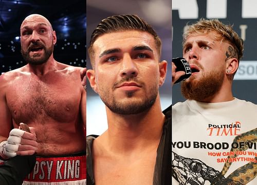 Tyson Fury (left), Tommy Fury (center), Jake Paul (right)