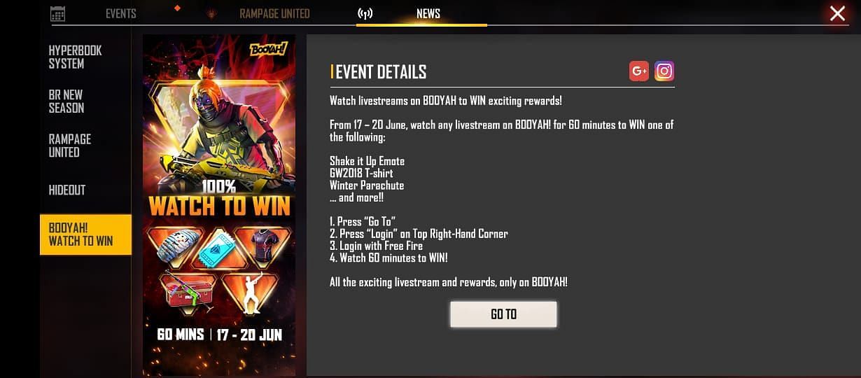 The Watch to Win event is a recurring event in the battle royale game associated with Booyah! (Image via Garena)