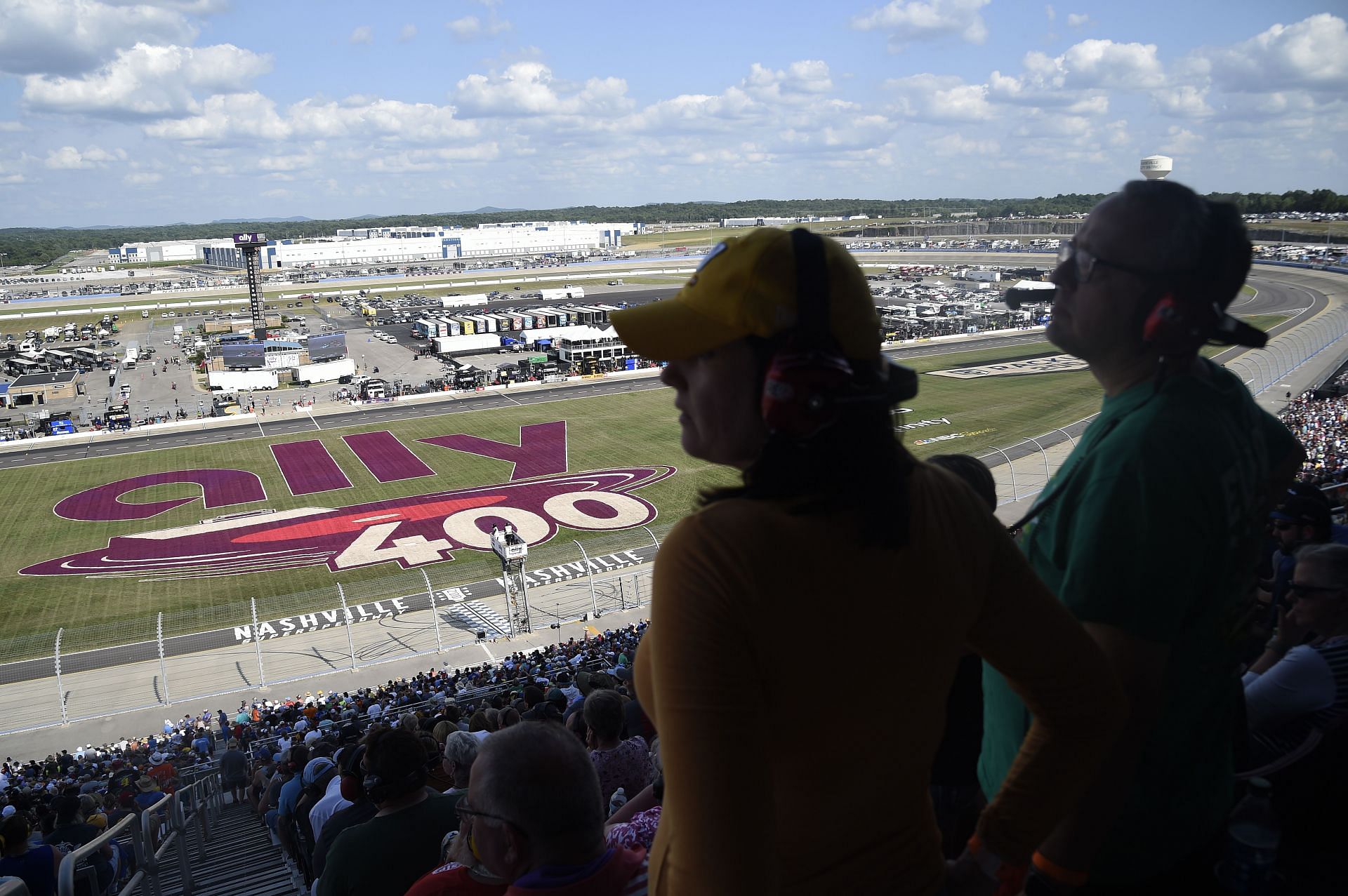 Fans watch the race from the grandstands during the Cup Series Ally 400 at Nashville Superspeedway