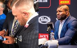 Alistair Overeem spotted wearing Conor McGregor's "F*** You" suit at GLORY Collision 4 presser
