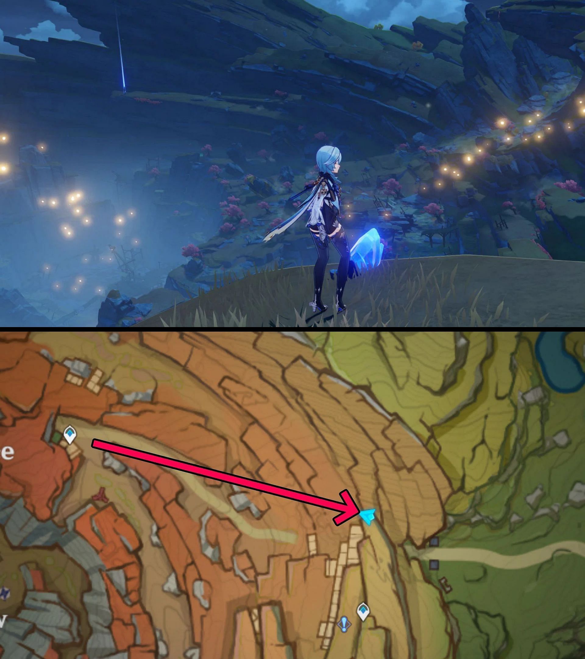 The fourth location, as it appears in the game and on the map (Image via HoYoverse)