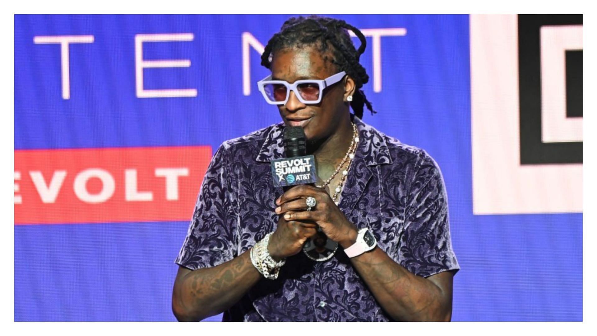 Young Thug participated in the hearing from jail through video call (Image via Paras Griffin/Getty Images)