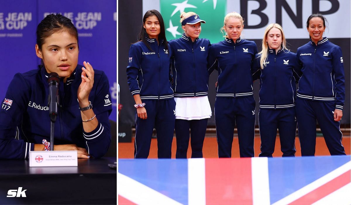 Emma Raducanu and the Great Britain team during the Billie Jean King Cup Play-Off.