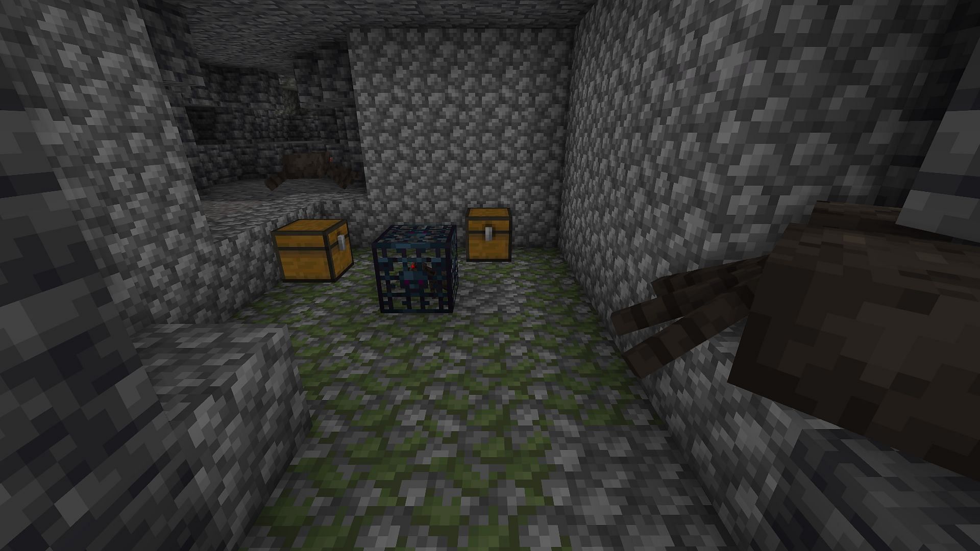 A spider dungeon, one of several structures that can have saddles (Image via Minecraft)