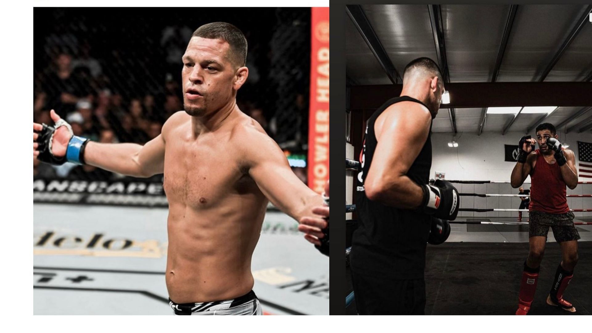 Nate Diaz (left) as well as Nate Diaz and Mikey Singh Hothi (right) [Images courtesy: @natediaz209 on Instagram]