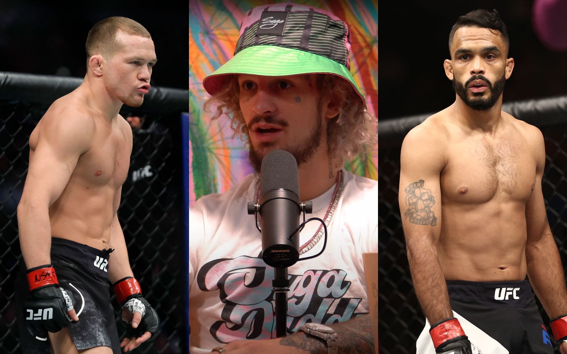 Petr Yan (left), Sean O&#039;Malley (center), and Rob Font (right) (Images via Getty and YouTube/Sean O&#039;Malley)