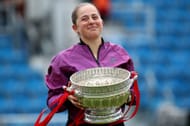 Jelena Ostapenko with the 2021 Eastbourne trophy