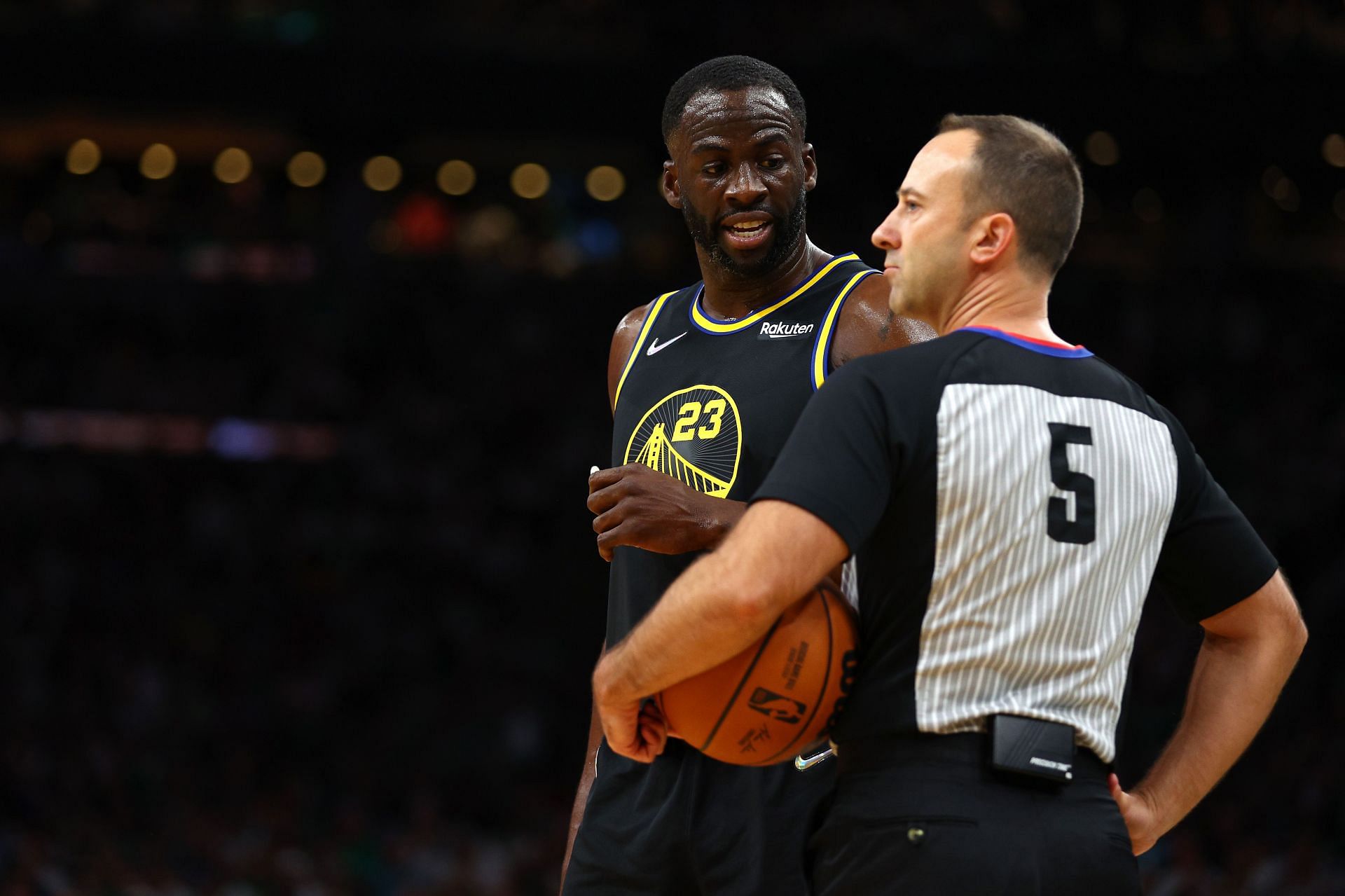 Draymond Green talking to a referee during the 2022 NBA Finals - Game 4
