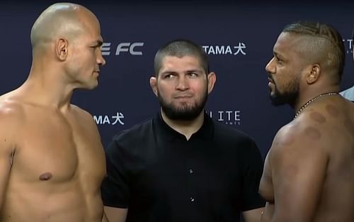 Junior dos Santos (left), Khabib Nurmagomedov (center), Yorgan De Castro (right) (Image via YouTube / Eagle FC)