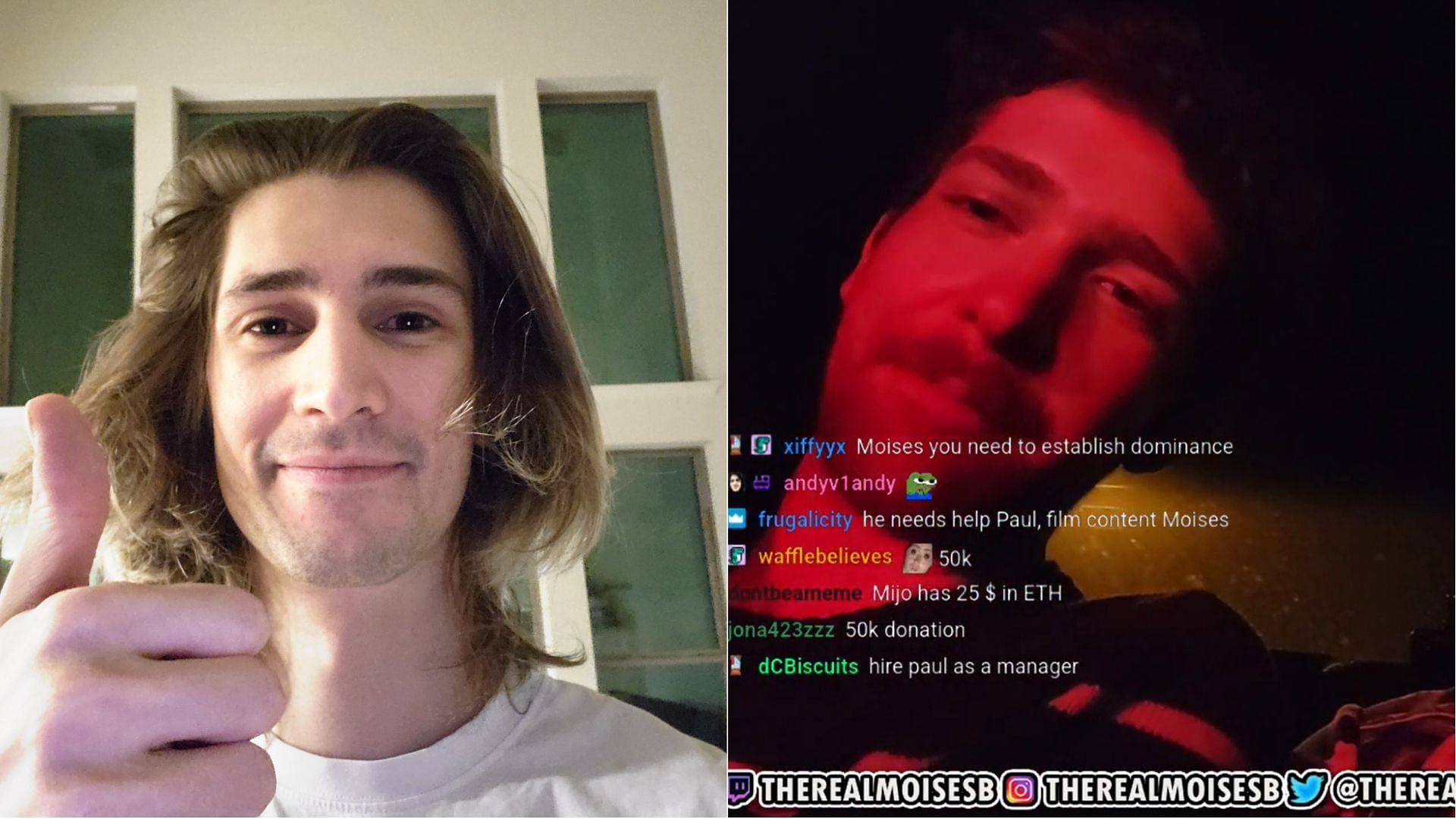 Partnered streamer shockingly accuses Felix of being managed by a pedophile (Image via xQc &amp; TheRealMoisesB/Twitter, Twitch)