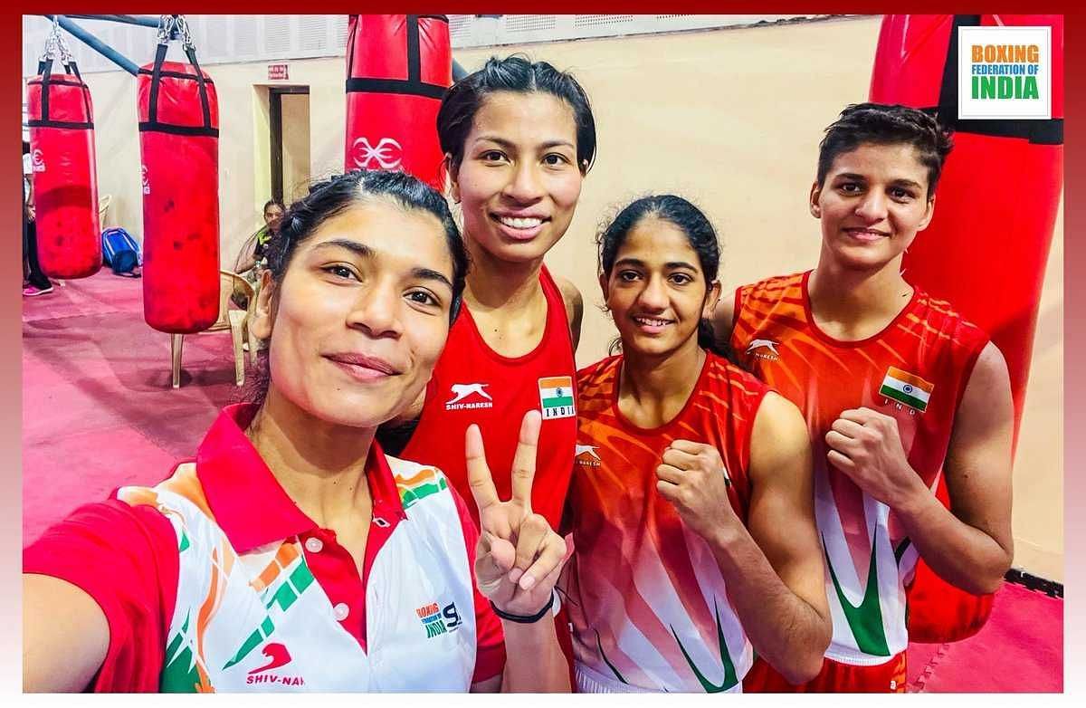 The four elite women boxers after winning national selection trials in New Delhi on Saturday to the Commonwealth Games. Photo credit BFI