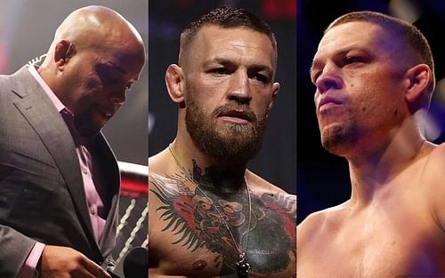 L-R: Daniel Cormier, Conor McGregor, and Nate Diaz