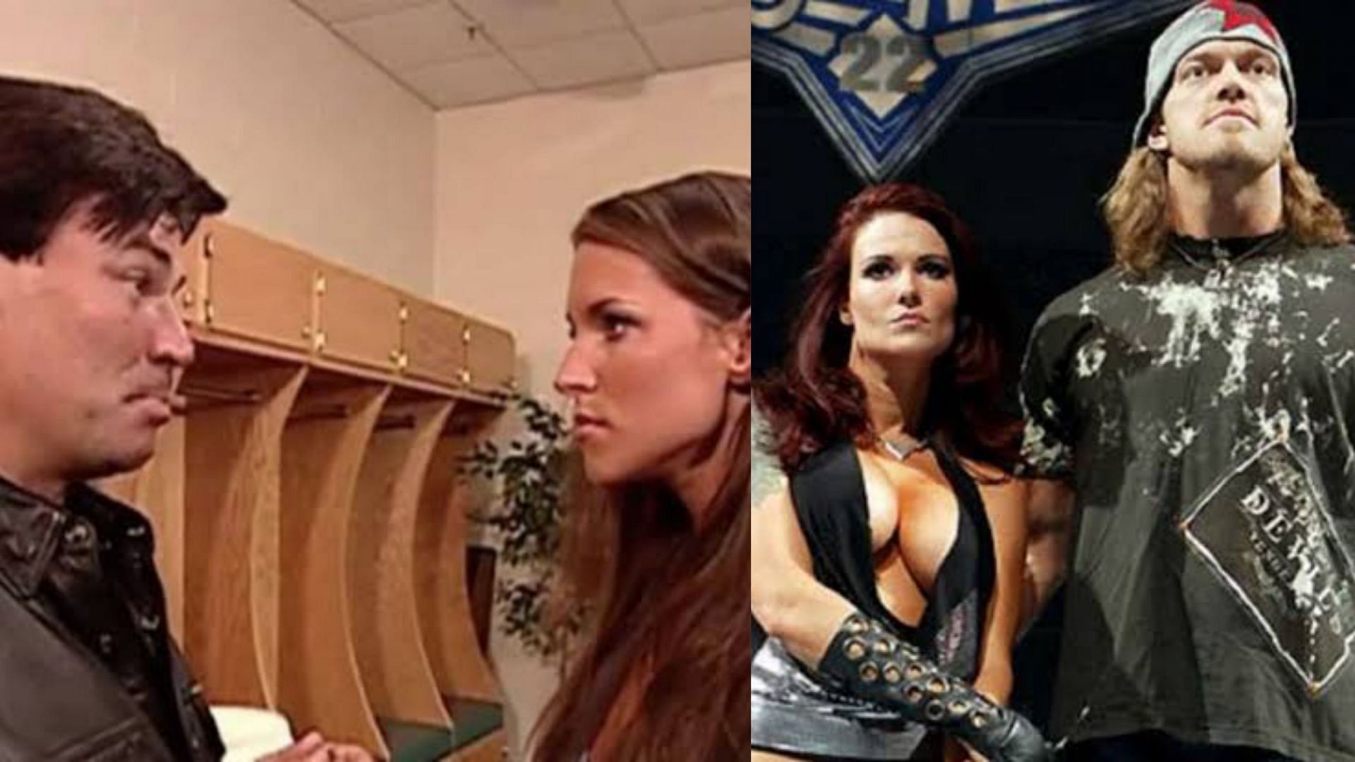 Eric Bischoff and Stephanie McMahon (L); Edge and Lita (R).
