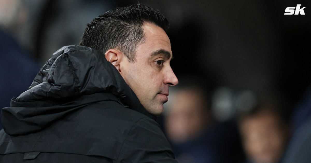 Barcelona manager Xavi Hernandez looks on