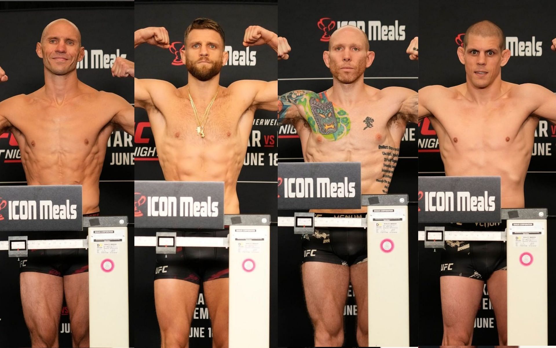 (L-R) Donald Cerrone, Calvin Kattar, Josh Emmett, and Joe Lauzon at the weigh-ins for UFC Fight Night: Kattar vs. Emmett [Images courtesy: @ufc via Instagram]