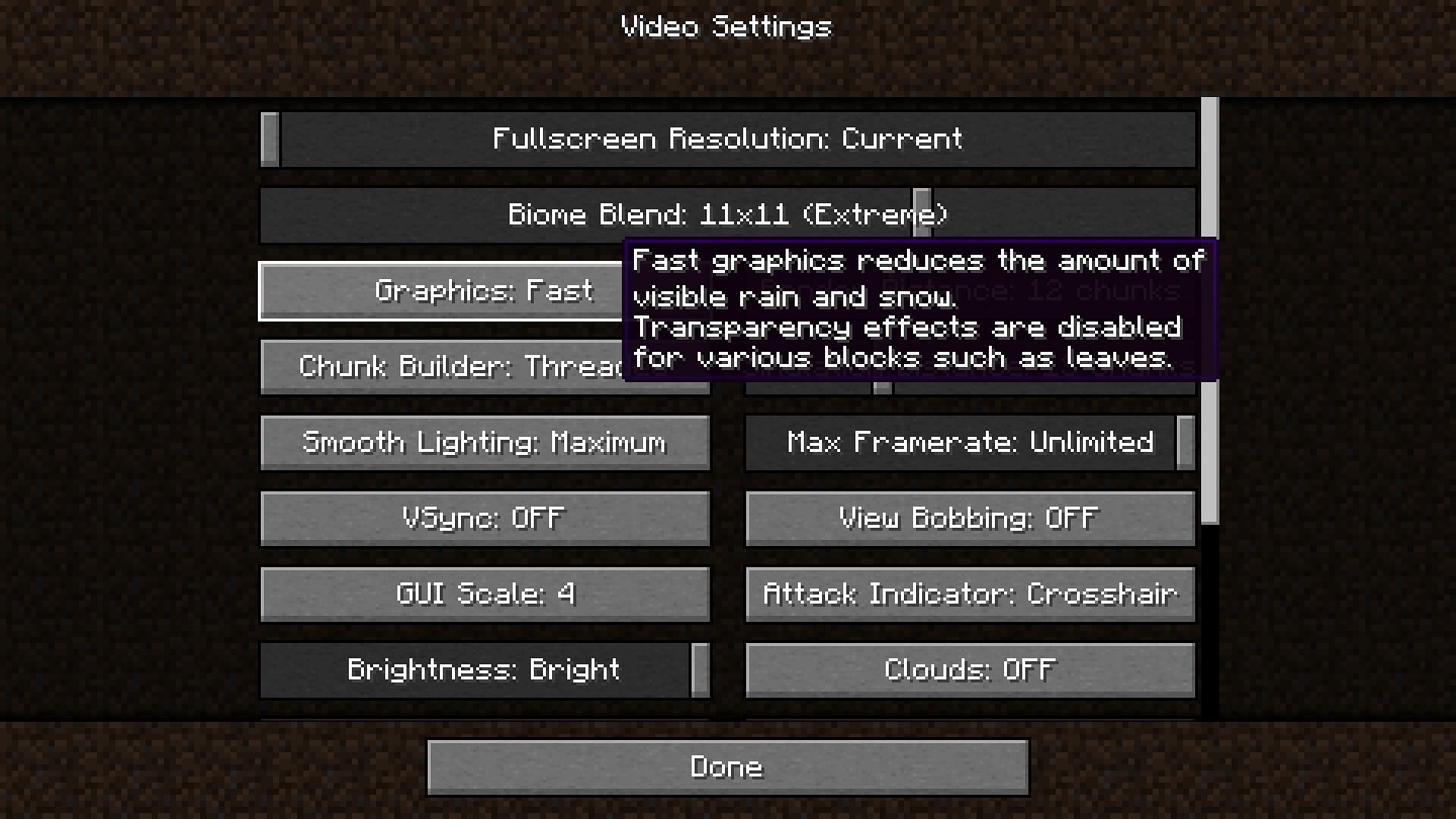 Graphics settings (Image via Minecraft 1.19)