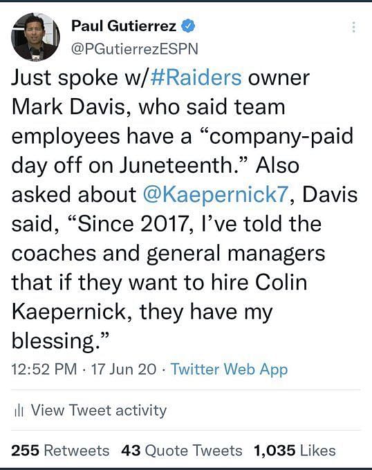 Las Vegas Raiders and Owner Mark Davis Finally Give Colin