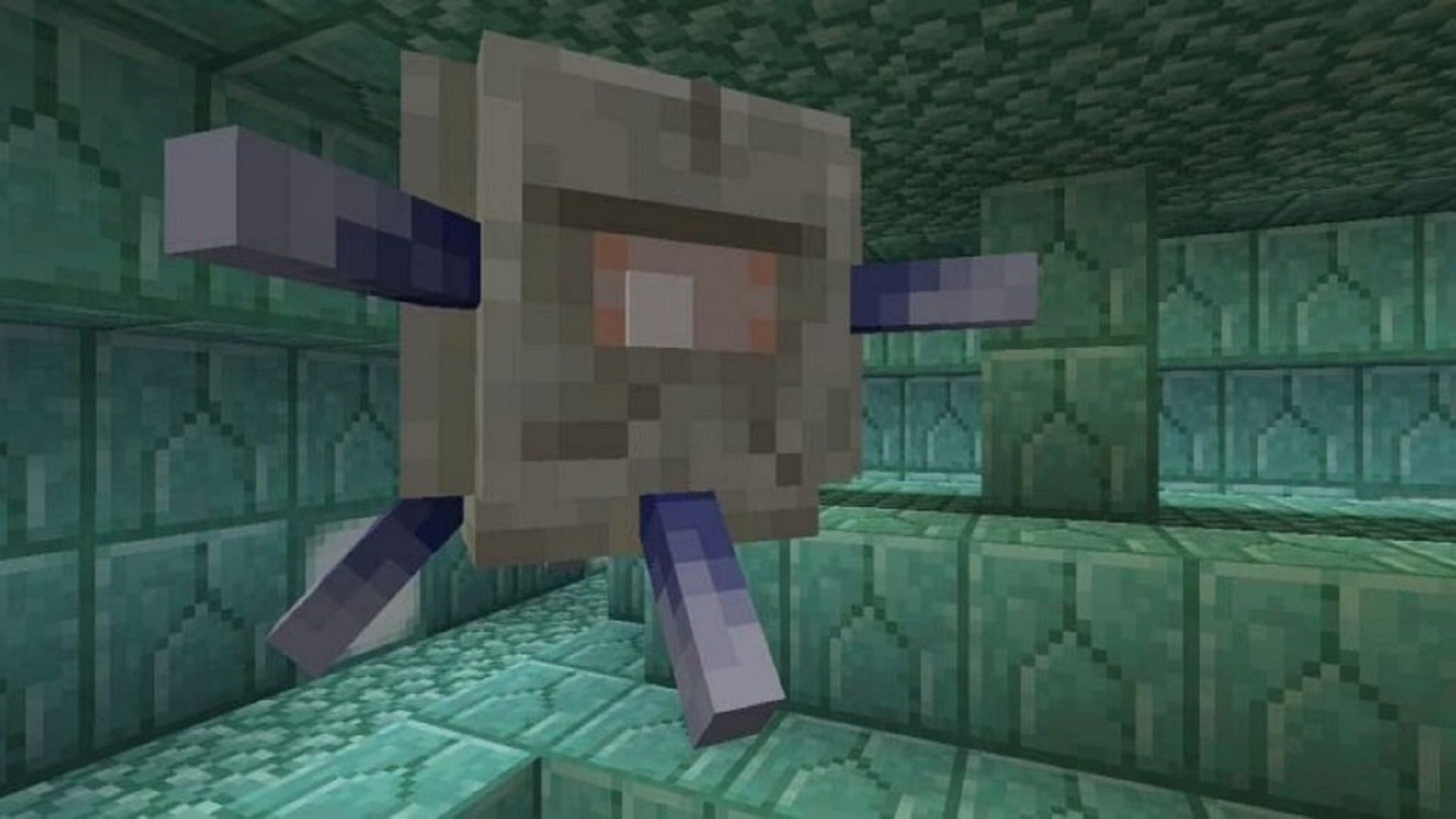 An elder guardian roams an ocean monument (Image via Mojang)