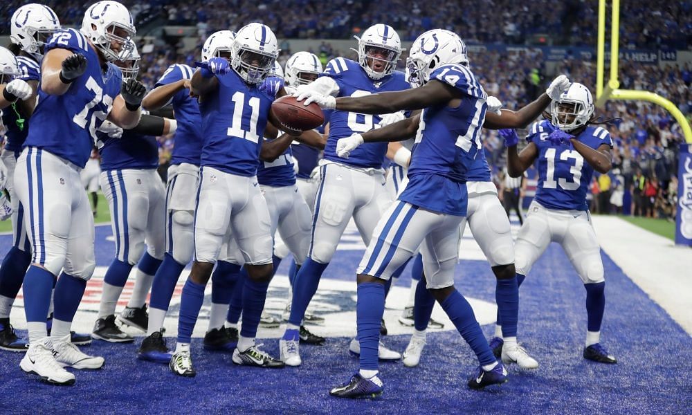 Indianapolis Colts celebrating in the endzone