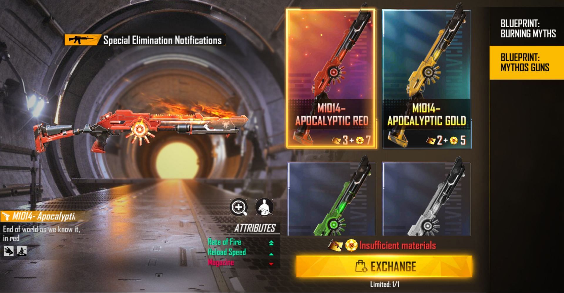 Earlier this week, users had the option to get multiple legendary gun skins (Image via Garena)
