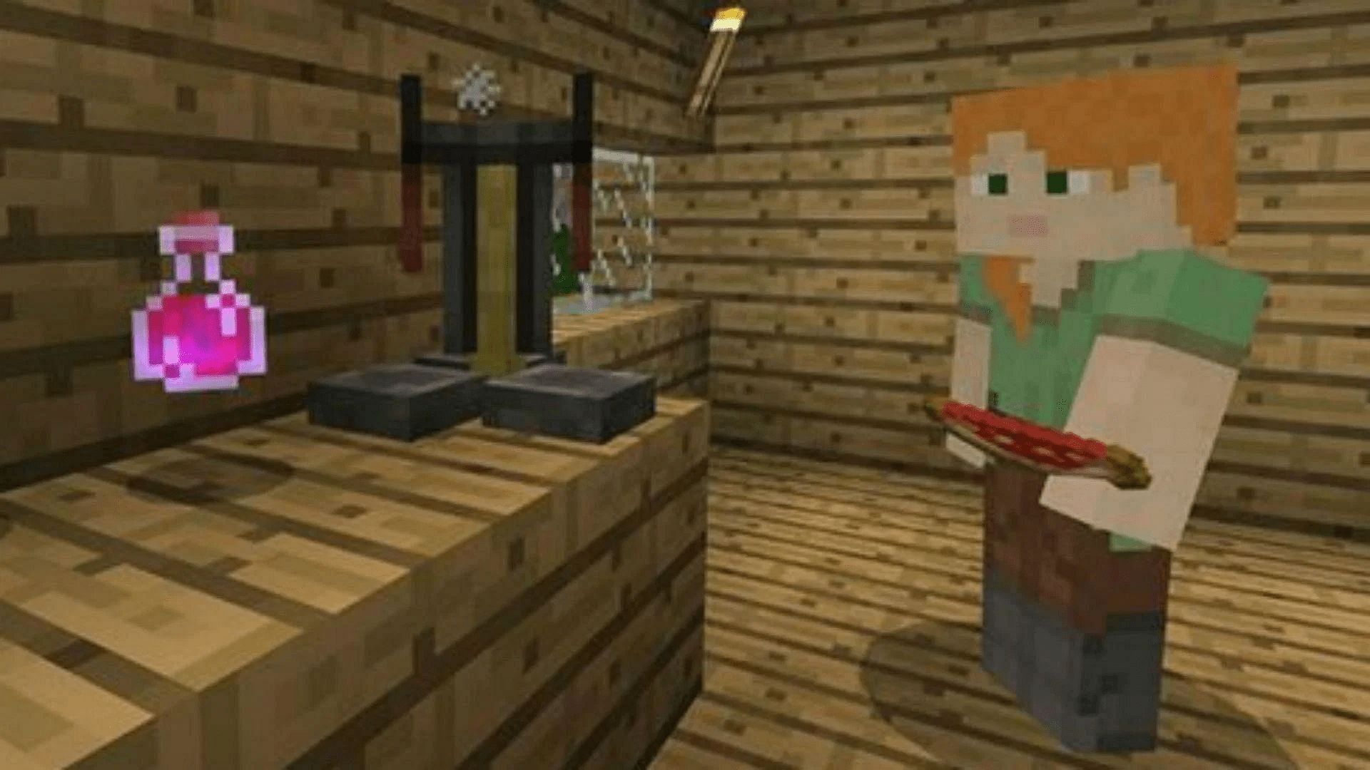 Alex with a potion of decay (Image via Mojang)