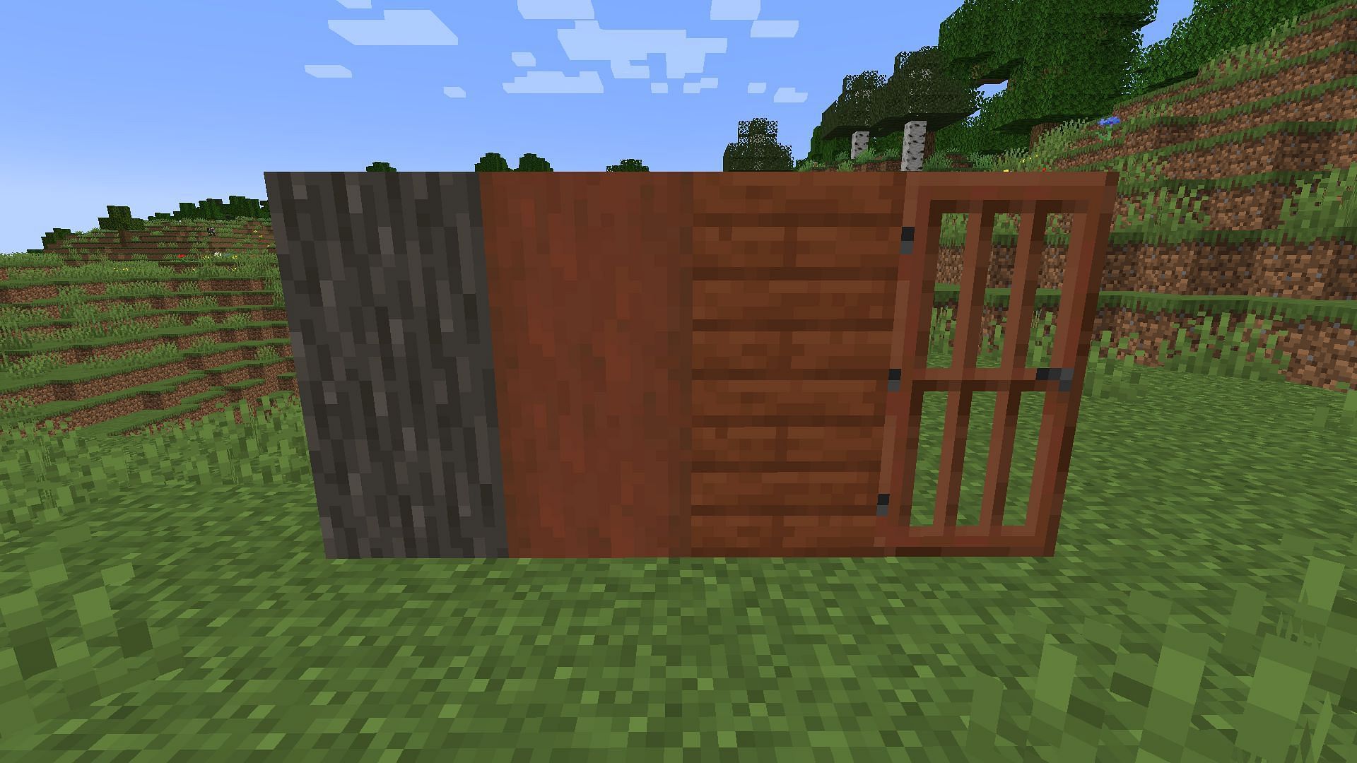 Acacia wood and some of its different blocks (Image via Minecraft)