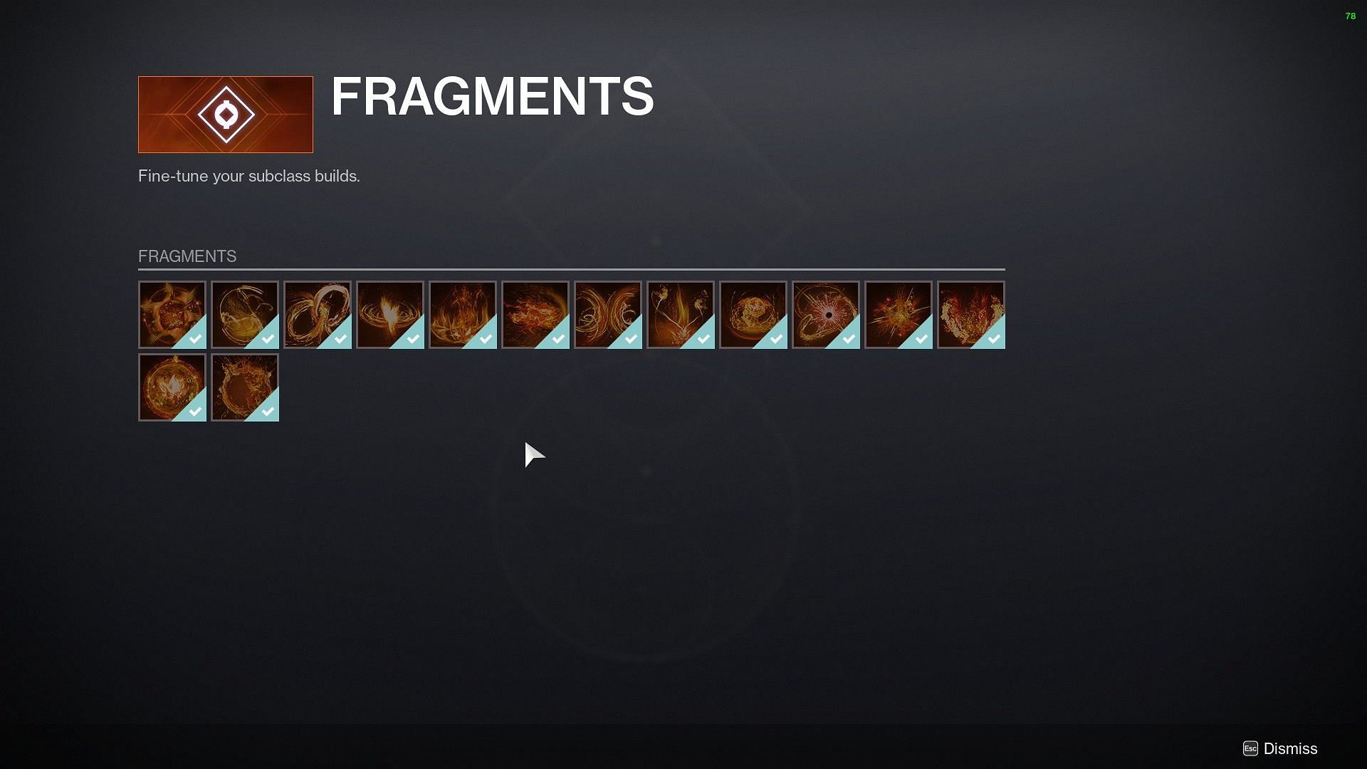 Solar 3.0 all unlocked Fragments from Ikora (Image via Destiny 2)