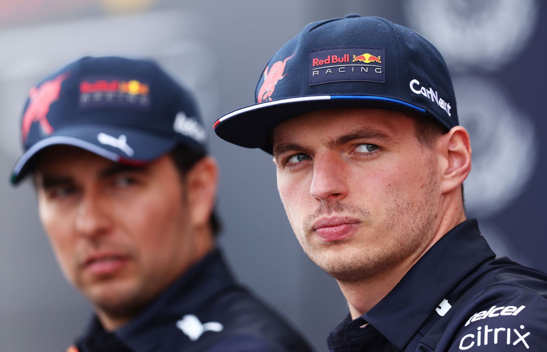Red Bull drivers Sergio Perez (left) and Max Verstappen (right) at the 2022 F1 Grand Prix of Canada