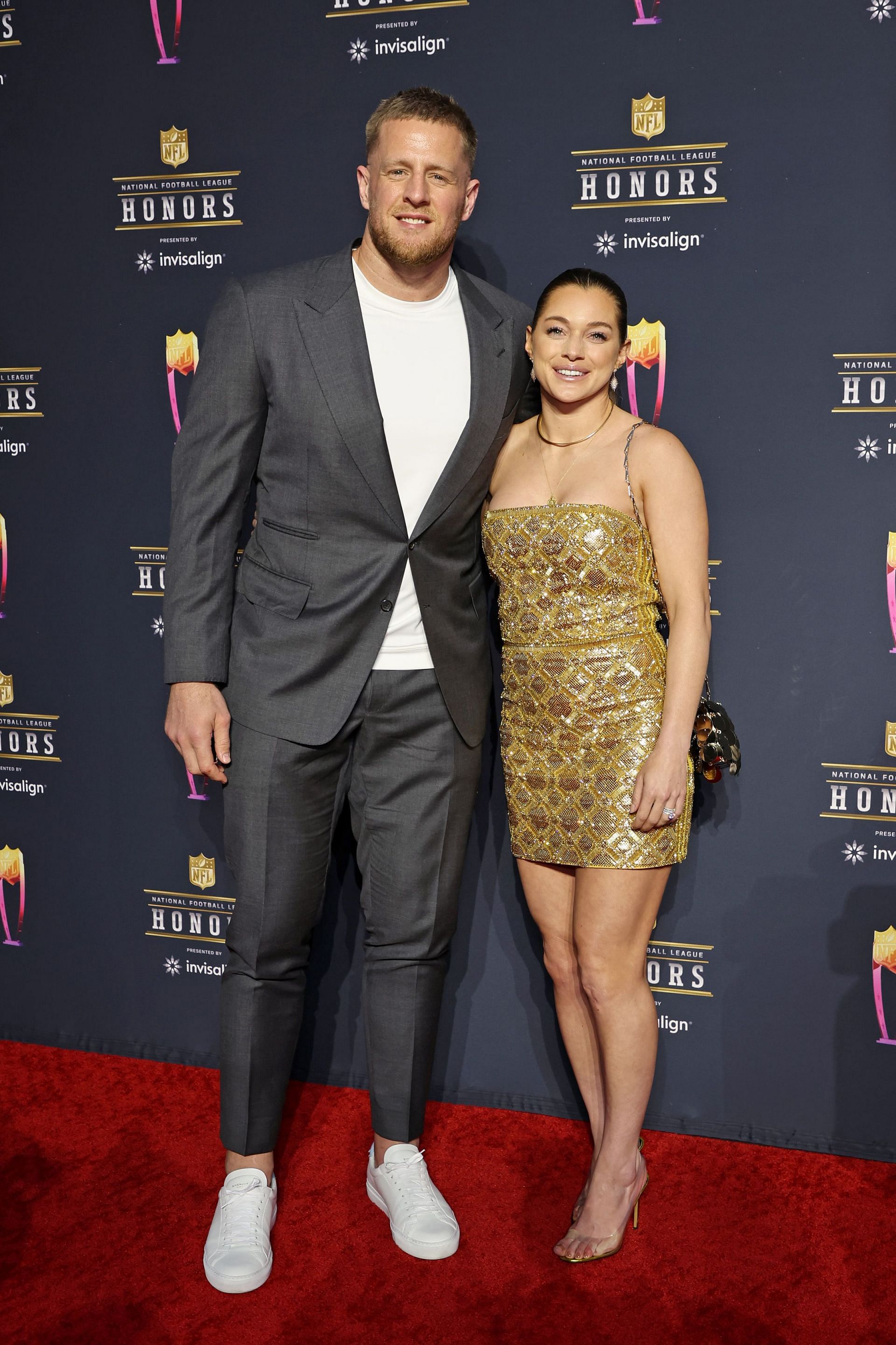 JJ Watt and Kealia Ohai Watt attend the NFL Honors