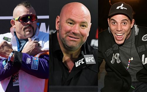 Chuck Liddell (left); Dana White (center); Steve-O (right)