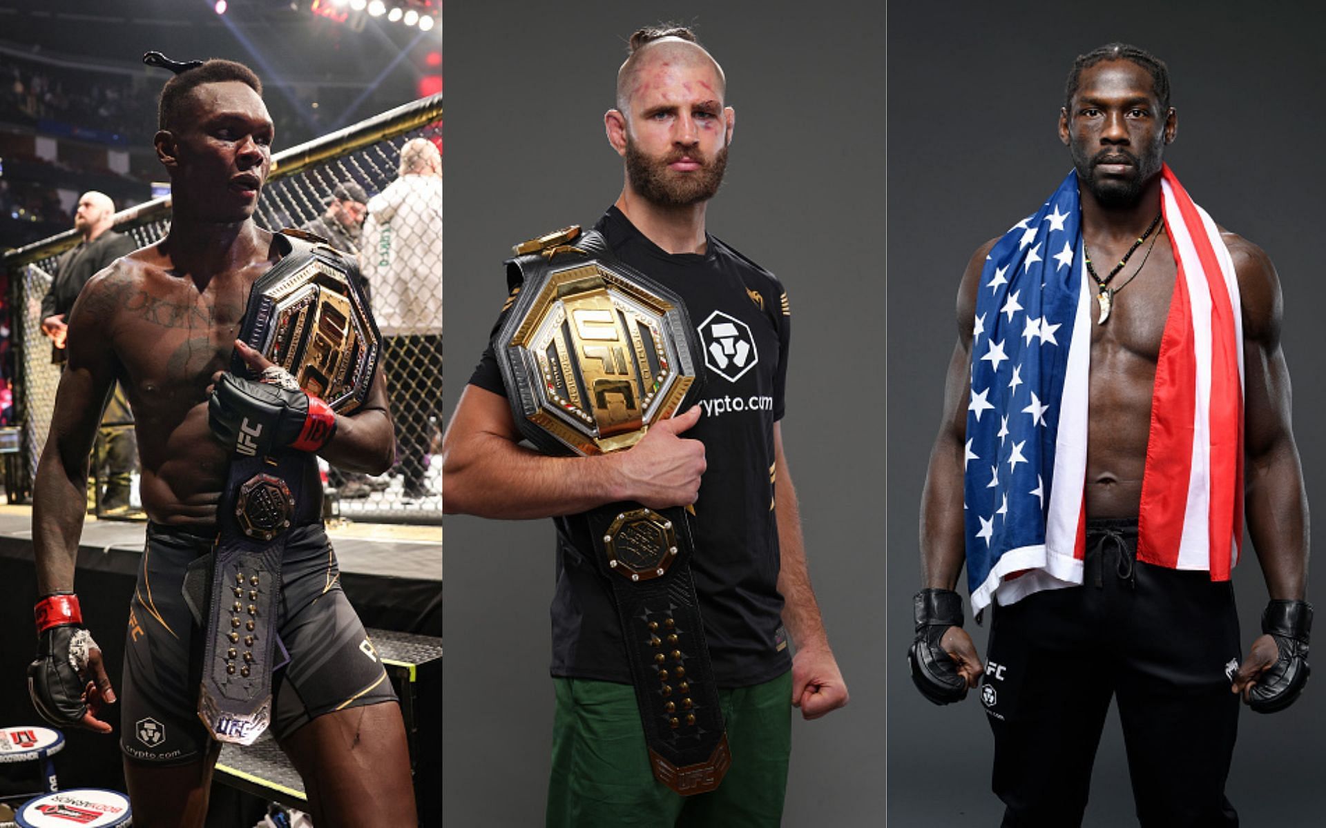 Israel Adesanya (left), Jiri Prochazka (middle), and Jared Cannonier (right)(Images via Getty)