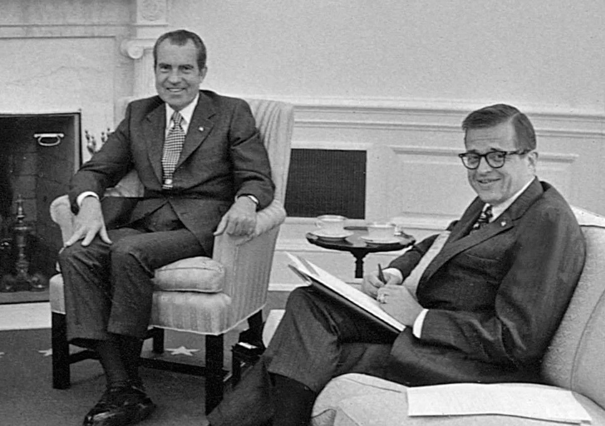 U.S. President Richard Nixon and Charles Wendell Colson, the mastermind behind Watergate (Image via Nixon Presidential Library and Museum)