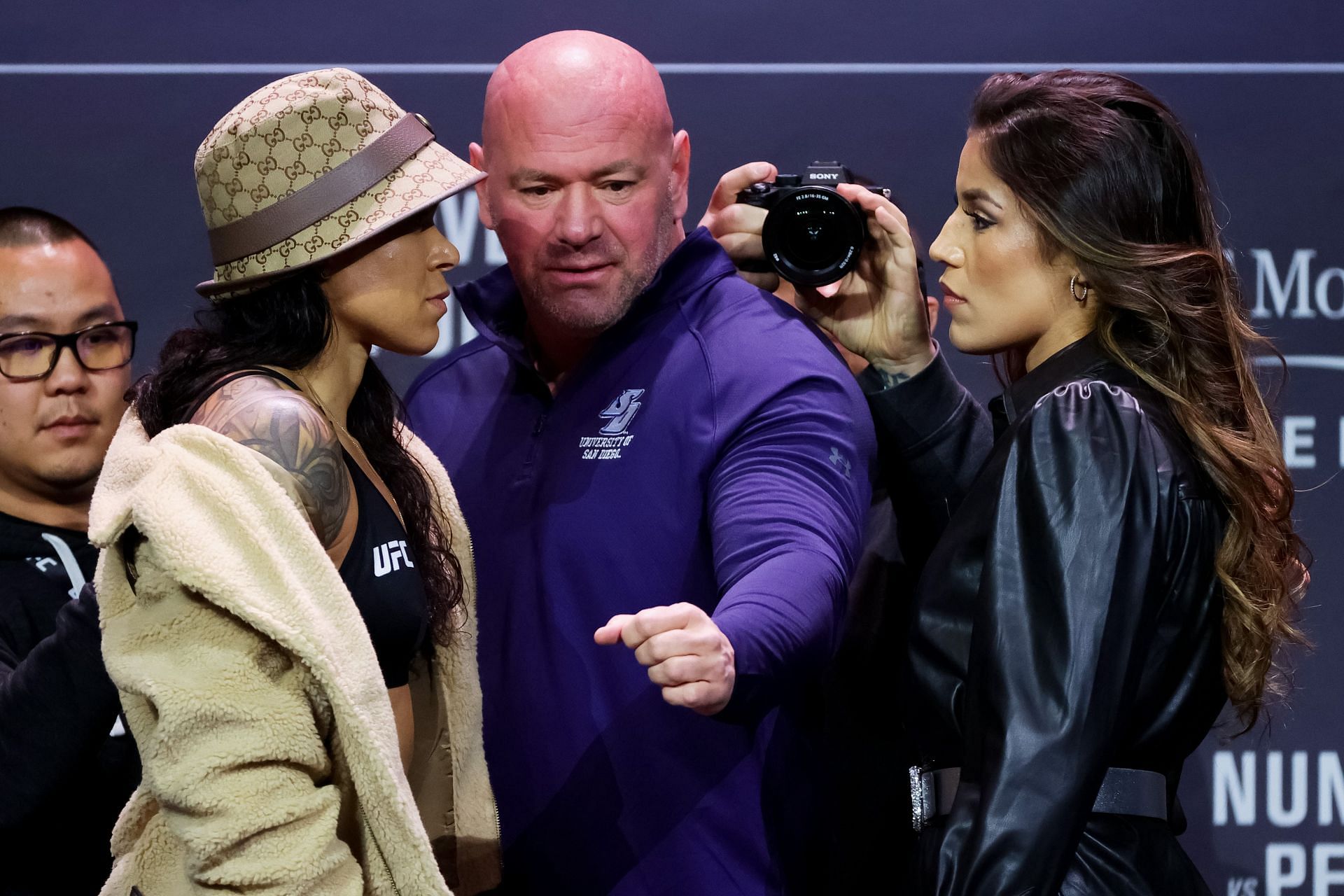 Women&#039;s featherweight champion Amanda Nunes (L) Women&#039;s bantamweight champion Julianna Pena (R)