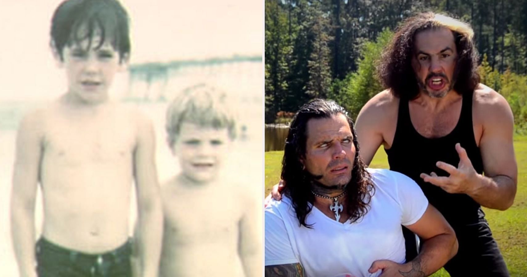 The Hardys as children (left), The brothers during their TNA runs (right).