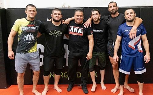 Khabib Nurmagomedov, Umar Nurmagomedov, Javier Mendez, and others in AKA (Image courtesy of @akajav Instagram)